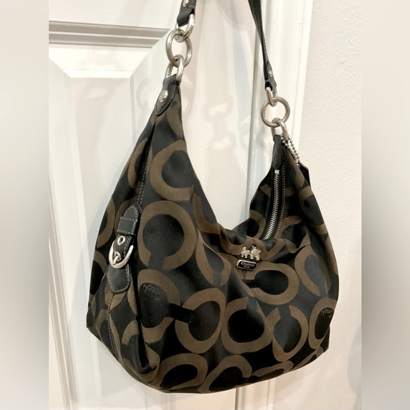 Coach Madison Op Art Satin Hailey Brown Shoulder Bag 14337 - Picture 5 of 7